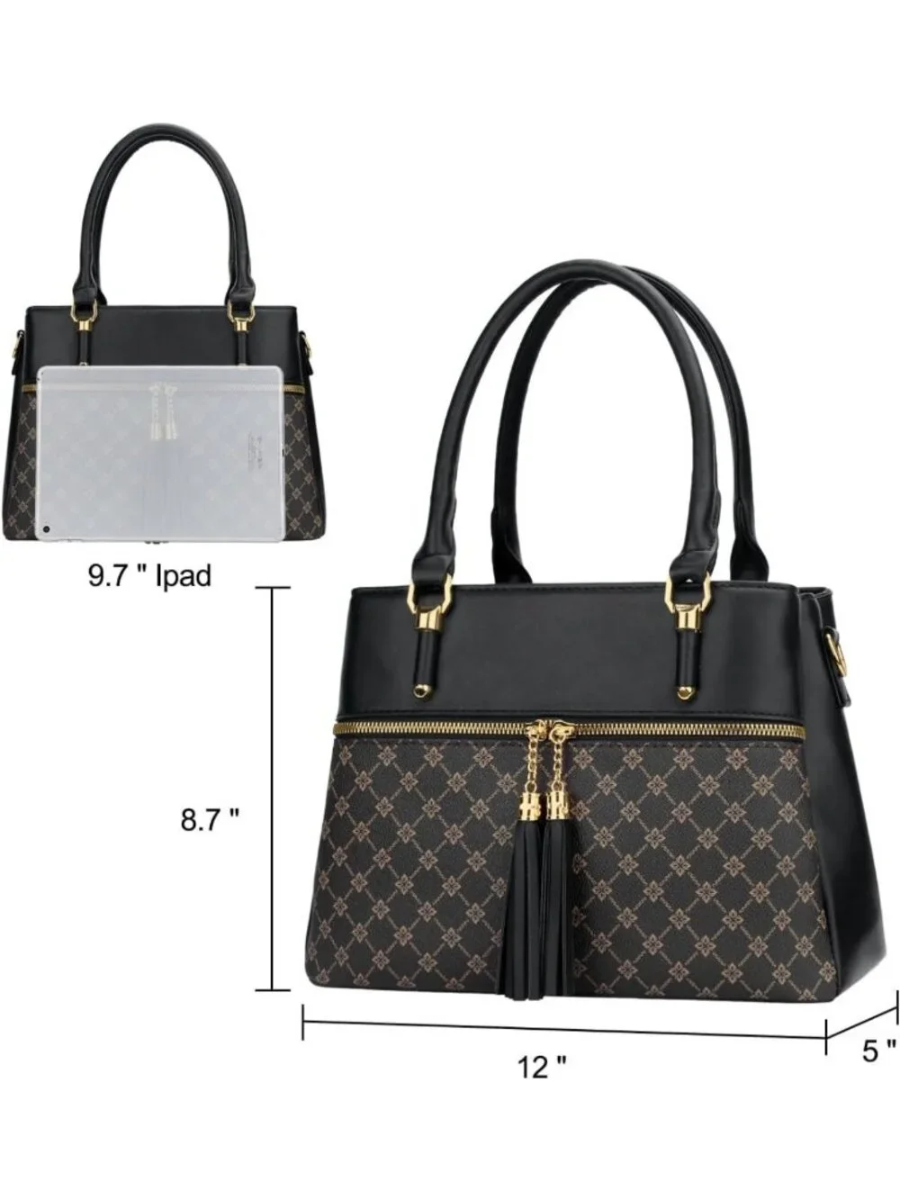 Stylish PU Leather Satchel Bag with Removable Strap, 3 Zippered Compartments